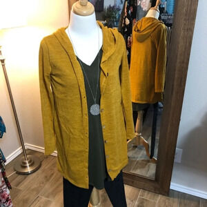 NWT shop basic USA Boutique Hooded cardigan sweater minimalist layer mustard